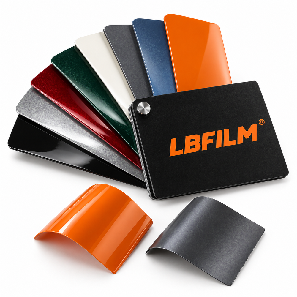 Concept illustration of LBFILM vinyl wrap swatches and test pieces