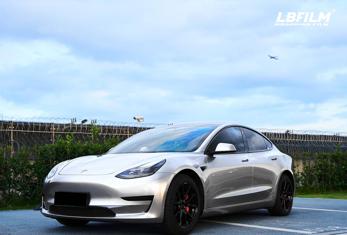 Tesla Model 3 in LBFILM Aluminum finish