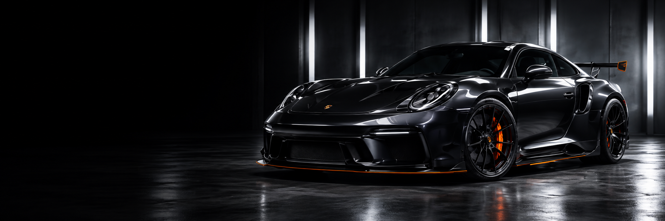 Black sports car in a studio — Clear PPF design concept